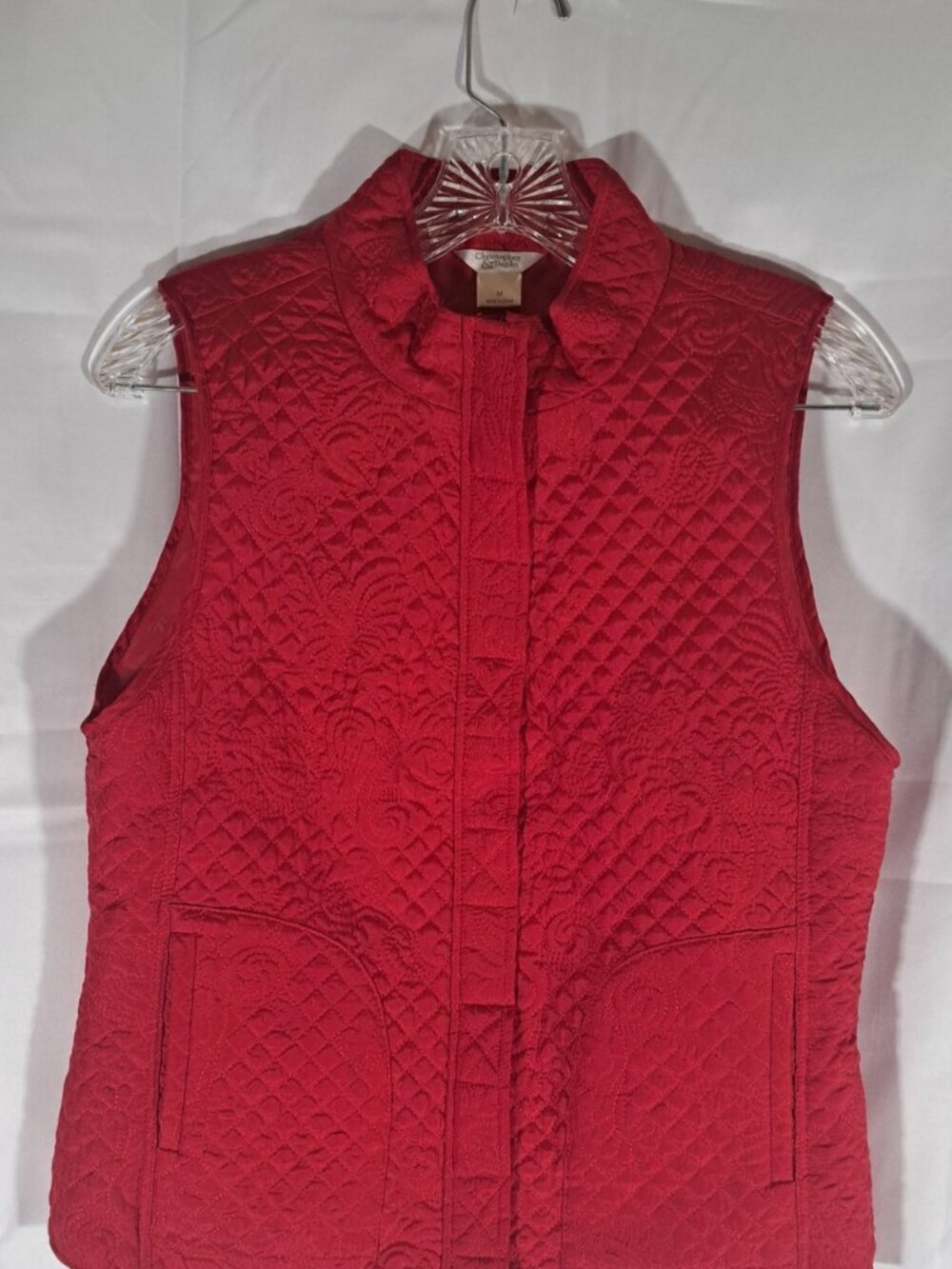 Christopher & Banks Silk Quilted Vest Red Paisley Embroidered Zip Up Size M